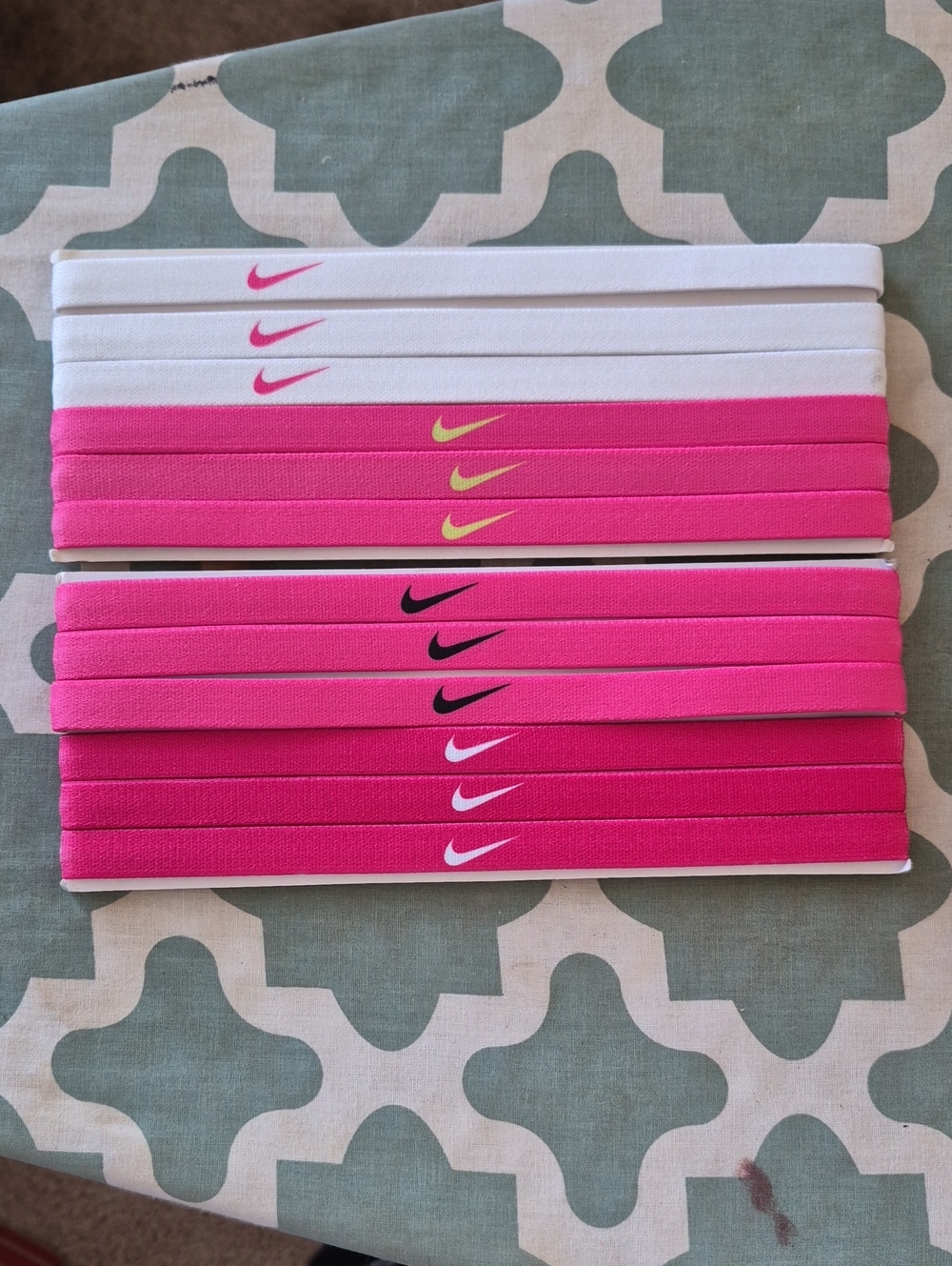 Nike Women's Pink and White Elastic Headbands with Multicolor Swoosh